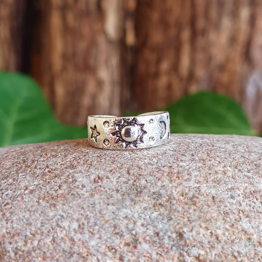 Toe Ring Sun, Moon & Stars | 925 Solid Silver Adjustable Toe Ring