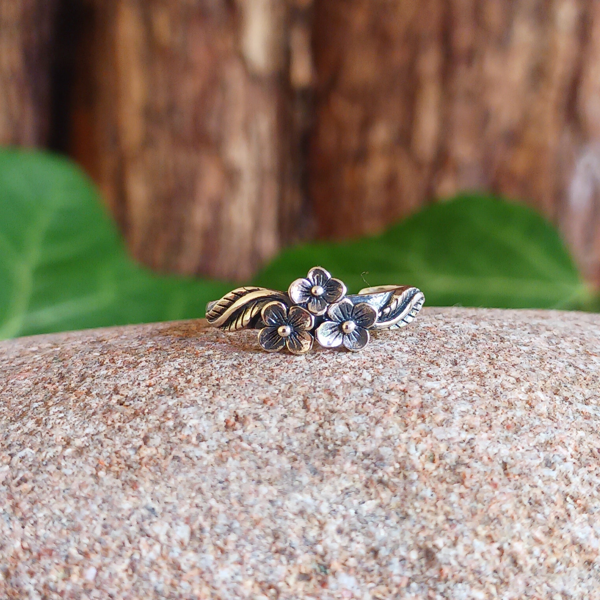 Toe Ring 3 Flowers | 925 Solid Silver Adjustable Toe Ring