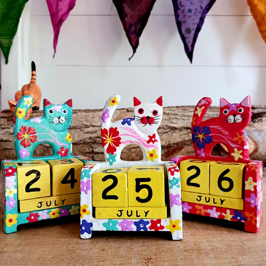 Wooden Hand Painted Cat Perpetual Calendar