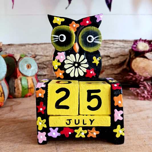 Wooden Hand Painted Owl Perpetual Calendar