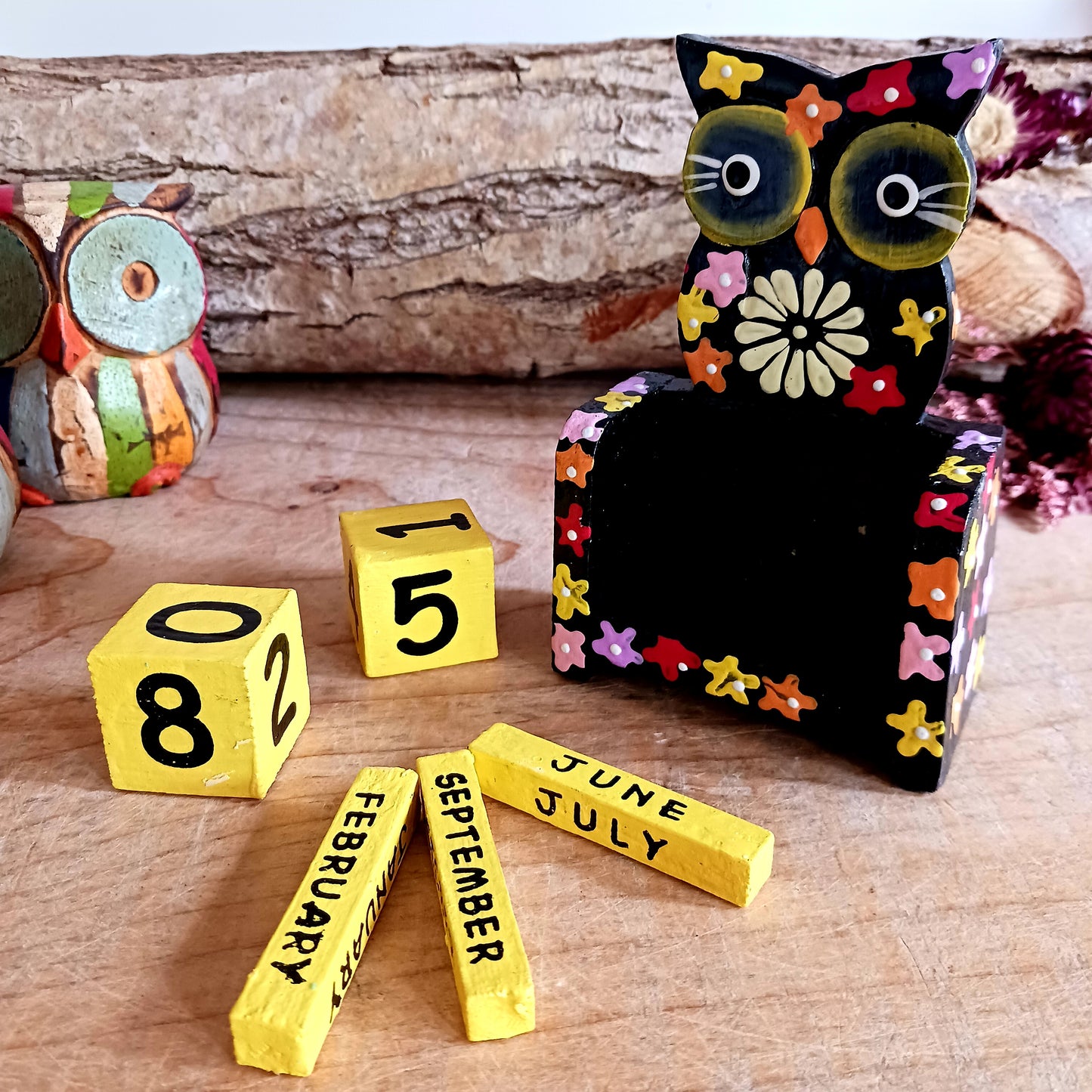 Wooden Hand Painted Owl Perpetual Calendar