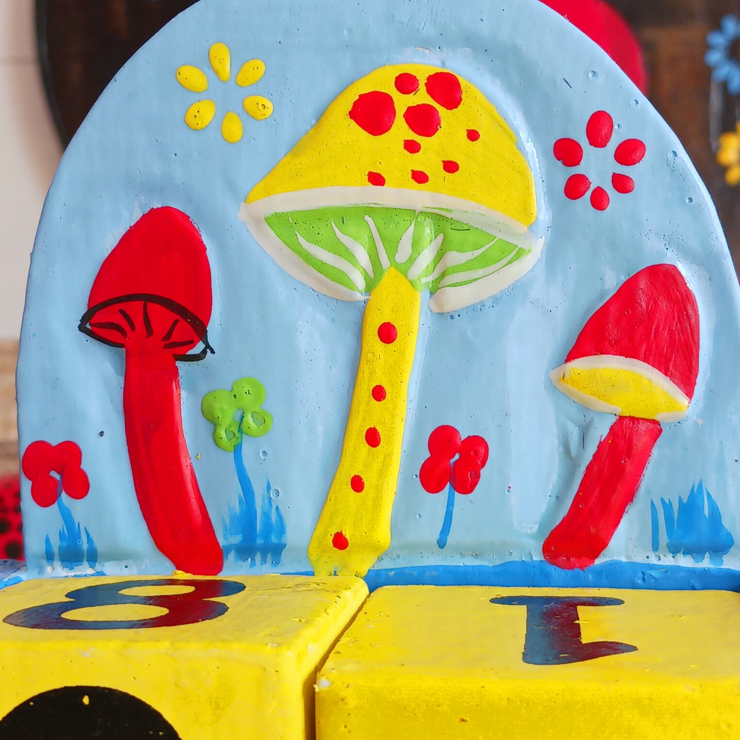 This fun, hand painted wooden Mushroom calendar is perfect for your work or study space and makes a great desk-buddy too!&nbsp; Simply rotate the wooden blocks each day and use year after year.