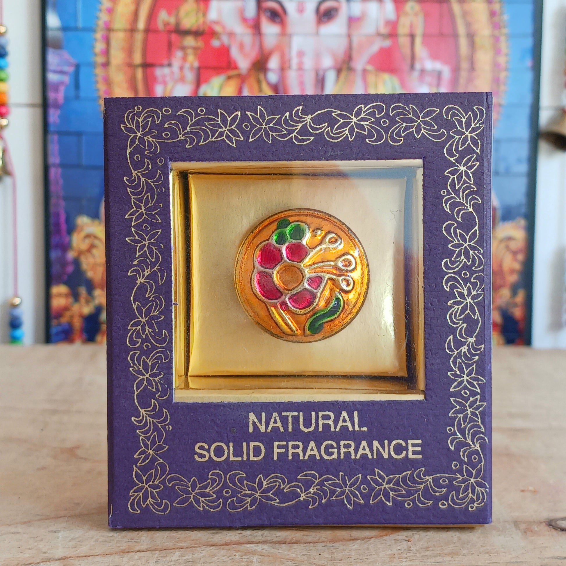 Natural solid Song of India Jasmine fragrance cream presented in a beautiful small brass cloisonné tin, makes an ideal gift for family and friends.