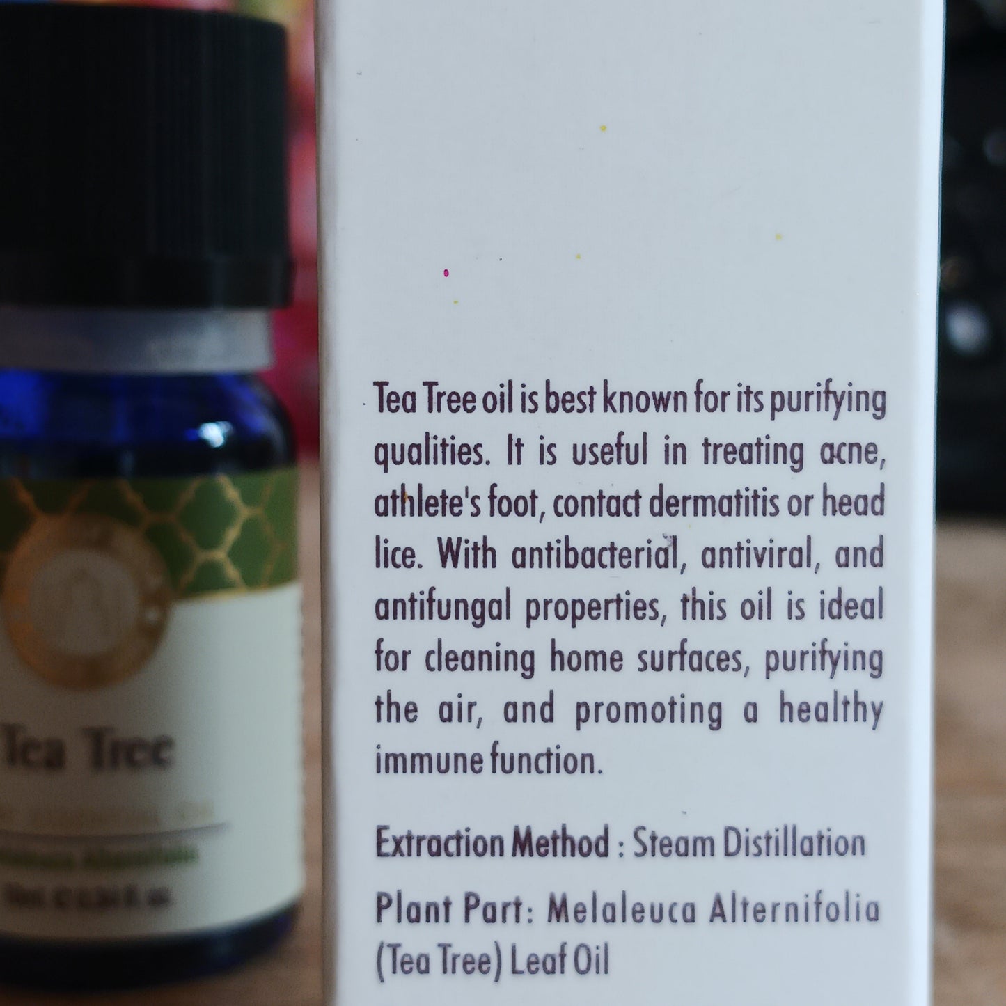 Tea Tree oil is best known for its purifying qualities. With antibacterial, antiviral, and antifungal properties, this oil is ideal for cleansing the air, and promoting a healthy environment.