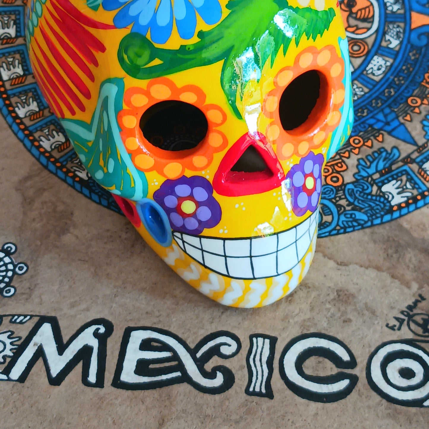 Mexican Painted Ceramic Candy Skull | Yellow