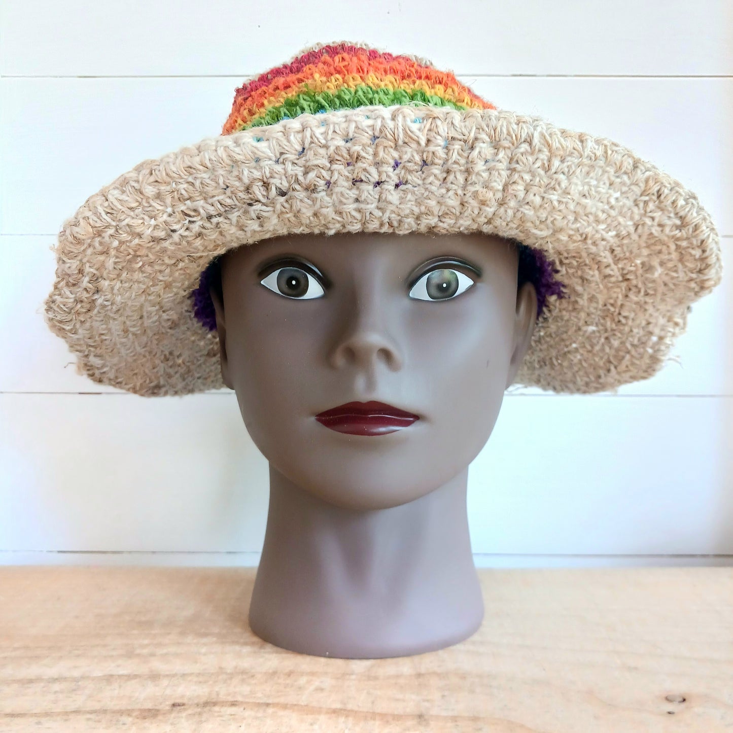 Hand-Knitted Hemp & Cotton Boho Festival Rainbow Hat