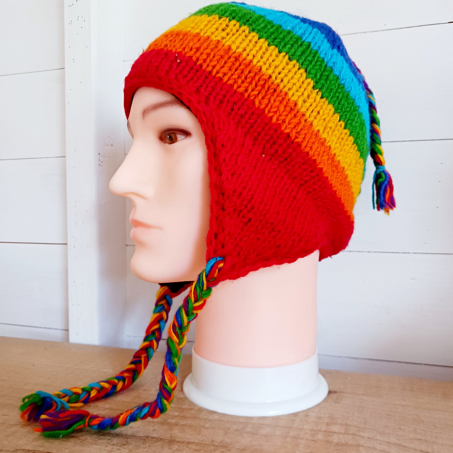 Tibetan Rainbow Earflap Hat Merino Wool | Adult