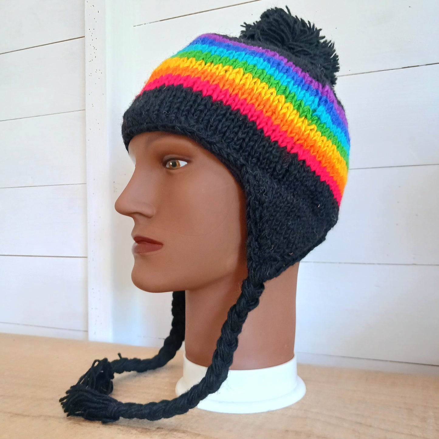 Tibetan Rainbow Earflap Hat Merino wool | Adult