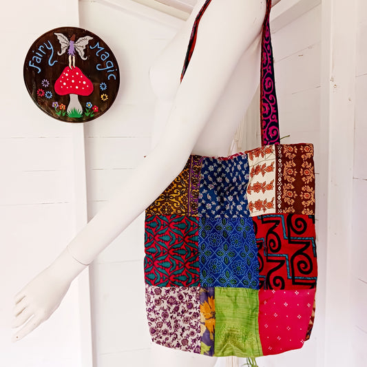 These unique and beautifully made tote bags are perfect to pack on any occasion. They're strong yet lightweight, handmade from colourful sari fabric with a polyester lining.