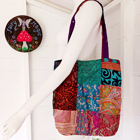 These unique and beautifully made tote bags are perfect to pack on any occasion. They're strong yet lightweight, handmade from colourful sari fabric with a polyester lining.