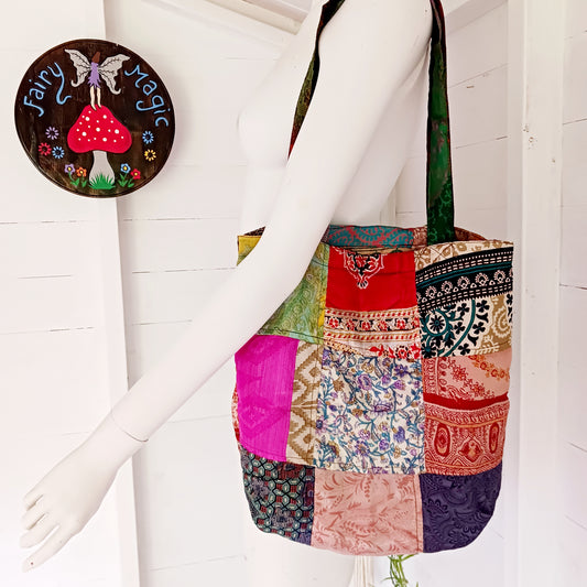 These unique and beautifully made tote bags are perfect to pack on any occasion. They're strong yet lightweight, handmade from colourful sari fabric with a polyester lining.