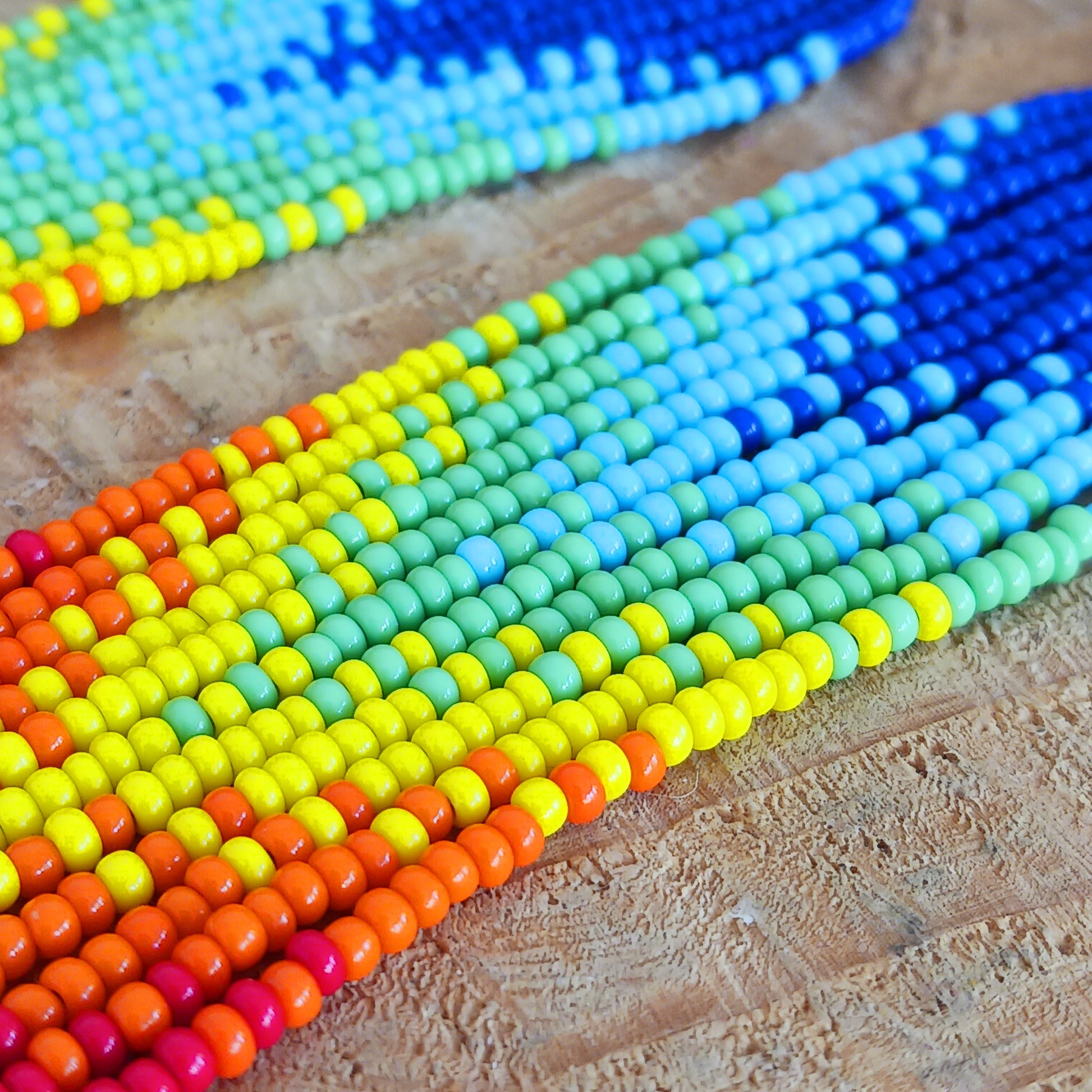 These bold and beautiful earrings are handsewn in Guatemala. Beadwork is a relatively new handicraft in Guatemala, around fifteen years or so, but it has been picked up all across the country and you will see it being sold at almost every market.