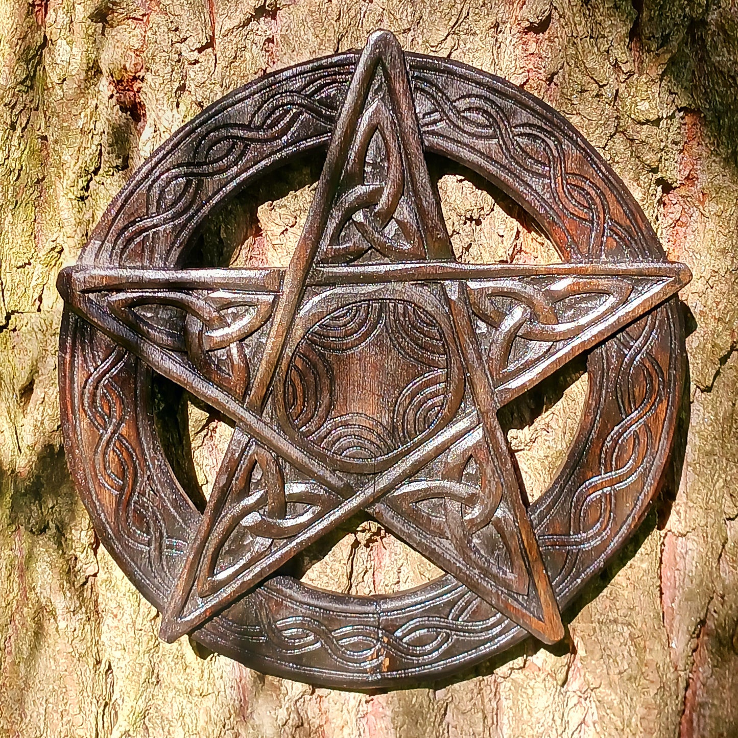 A pentacle is a pentagram surrounded by a circle used to invoke a spirit or energy. The outer circle of the pentagram is sometimes interpreted as binding the elements together or bringing them into harmony with each other.