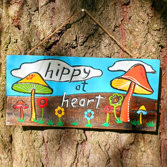 This Handmade and Fairtrade Hippy At Heart Wall Plaque is ideal for celebrating free-spirited vibes.