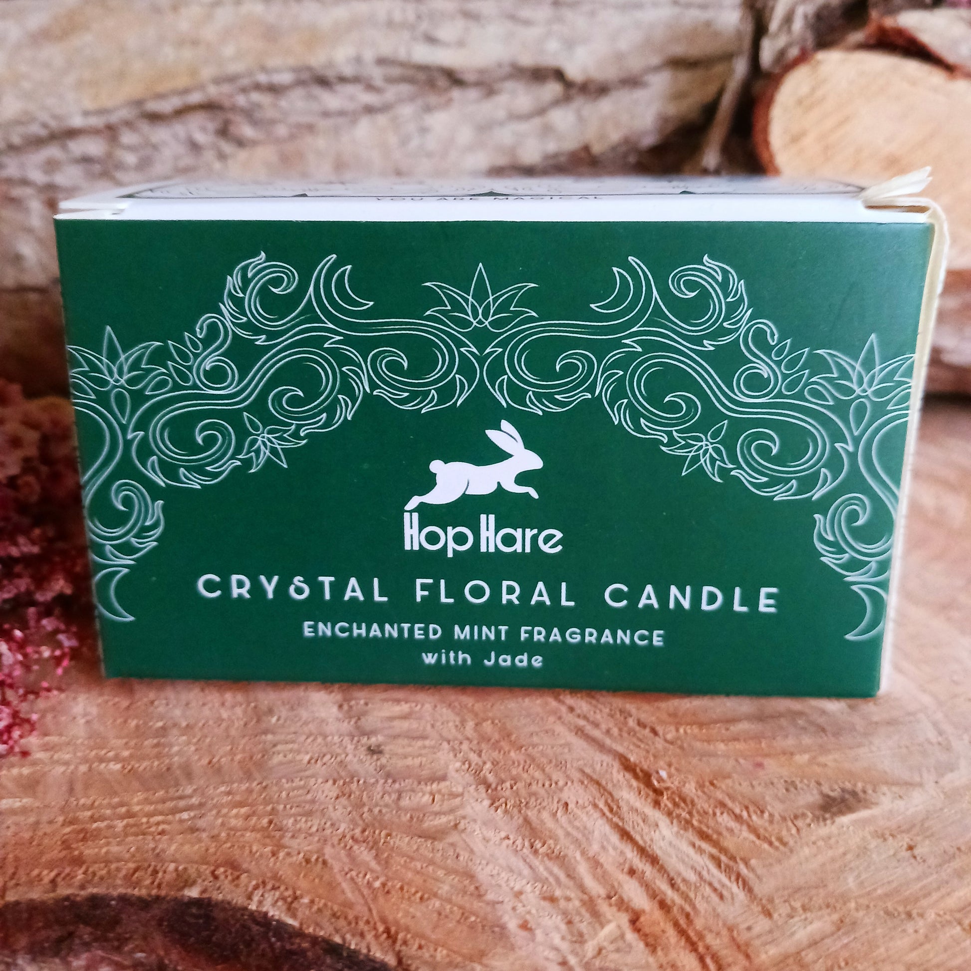 Step into the mystical world with Hop Hare Crystal Magic Flower Candle - The Magician, crafted with Jade gemstone and delicate dry flowers.