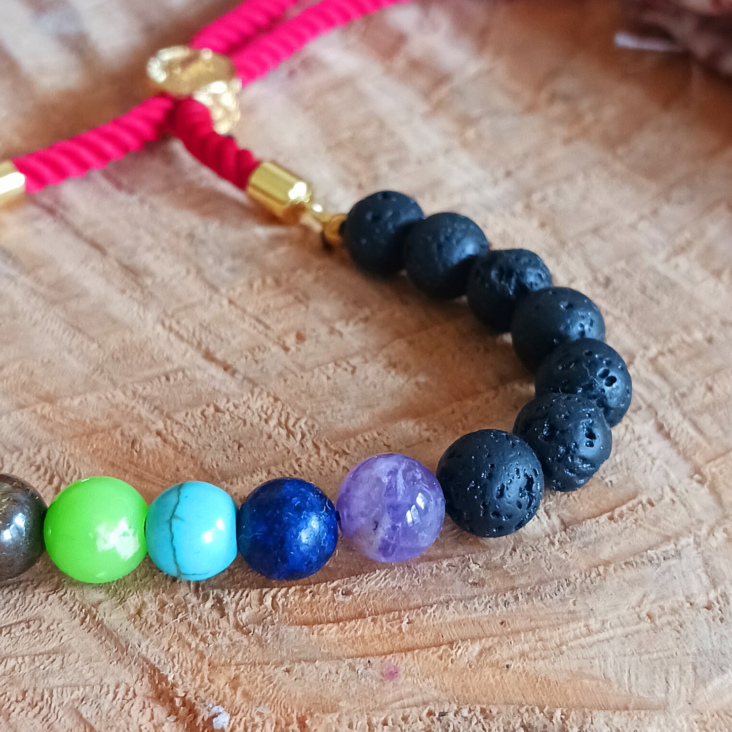 18K Gold Plated Gemstone Lava Chakra Bracelet