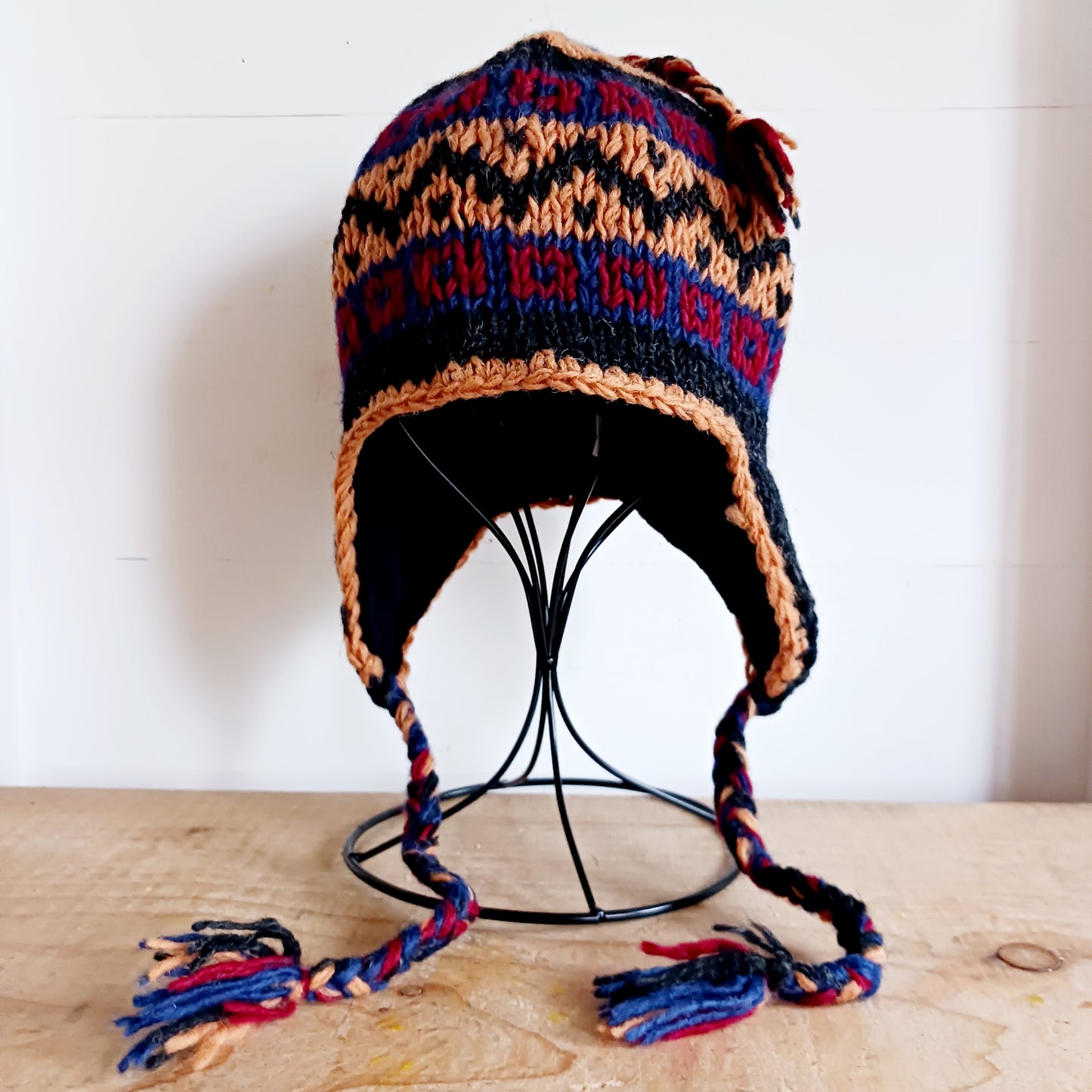 Chunky wool earflap hats hand made in Nepal with fleece lining for extra warmth and comfort, this handmade hat is awesomely warm.