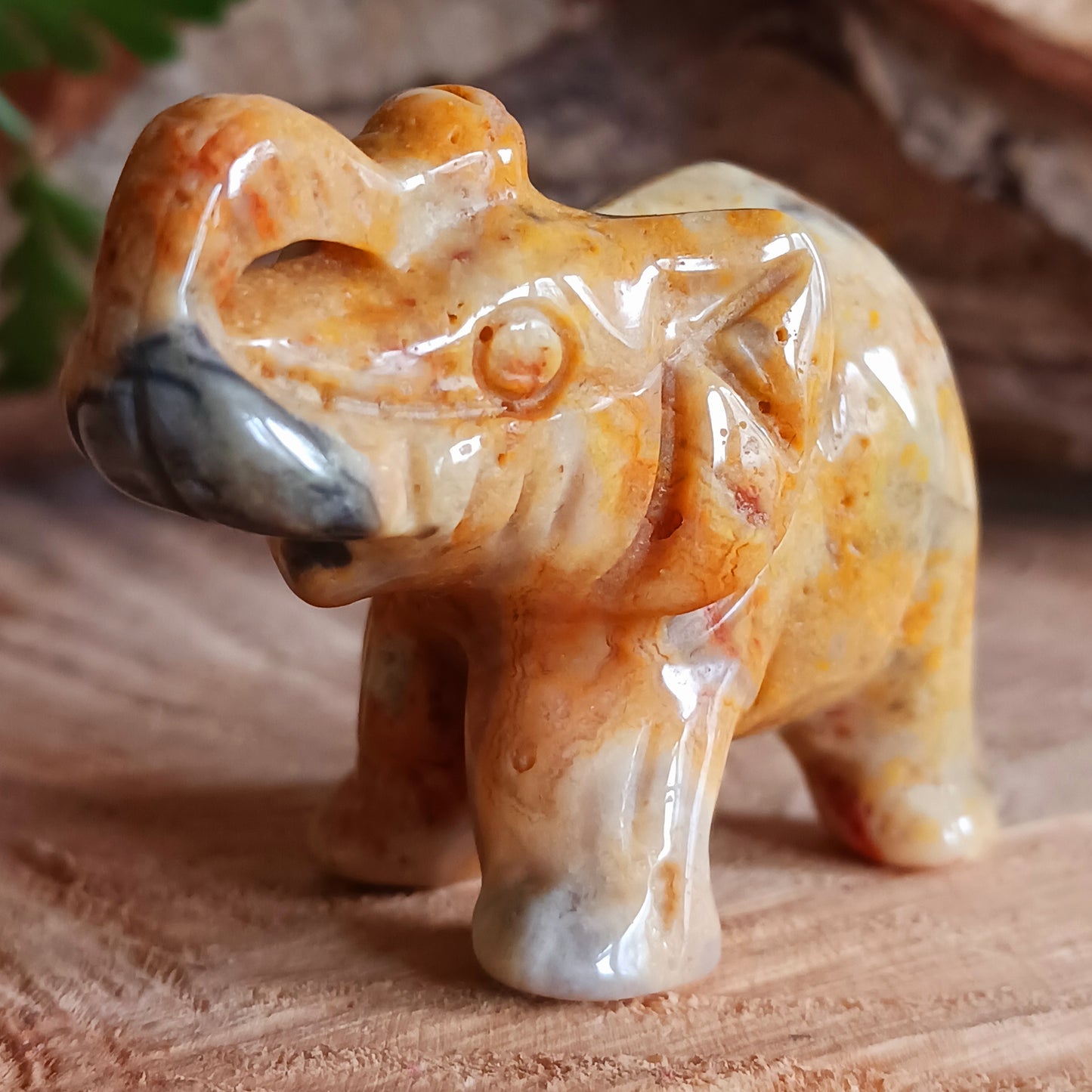 This lovely Gemstone Lucky Elephant has been meticulously handcarved from Crazy Lace Agate. Elephants symbolise wisdom, protection, and good fortune, and this charming figure seamlessly blends artistry with the Agate stone's natural, captivating beauty.