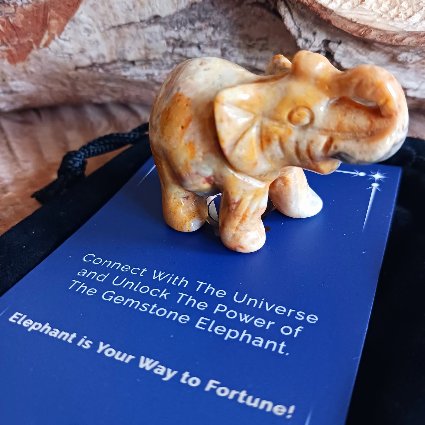 This lovely Gemstone Lucky Elephant has been meticulously handcarved from Crazy Lace Agate. Elephants symbolise wisdom, protection, and good fortune, and this charming figure seamlessly blends artistry with the Agate stone's natural, captivating beauty.