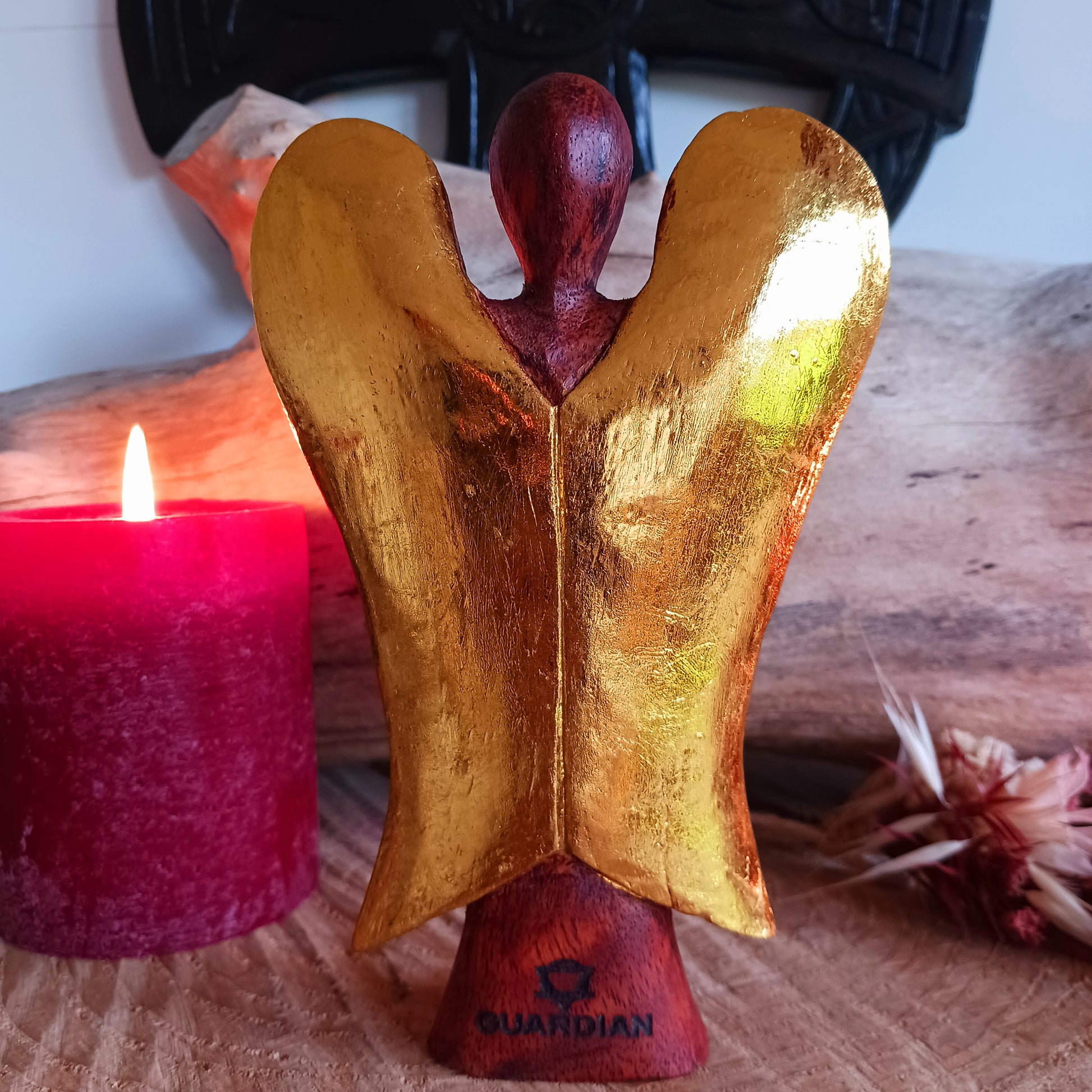 Hati-Hati wooden angels are hand carved in mountain villages in Indonesia from Suar-wood a sustainable hardwood. This wood is used to create beautiful and often sacred images.