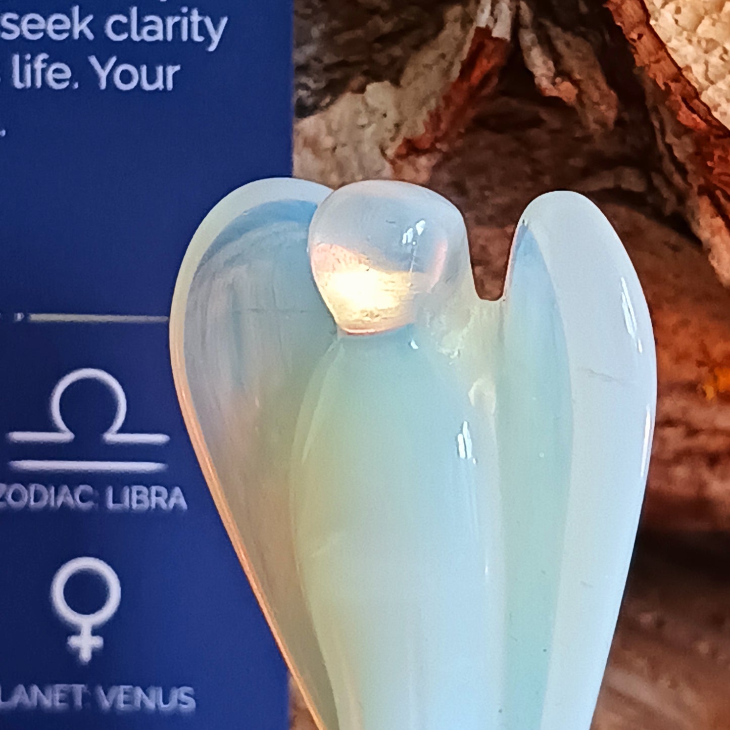 These beautiful angels are hand carved from Opalite. Opalite is treasured for its array of metaphysical properties, including its calming influence, capacity to enhance communication, role in spiritual growth, and potential to boost intuition.