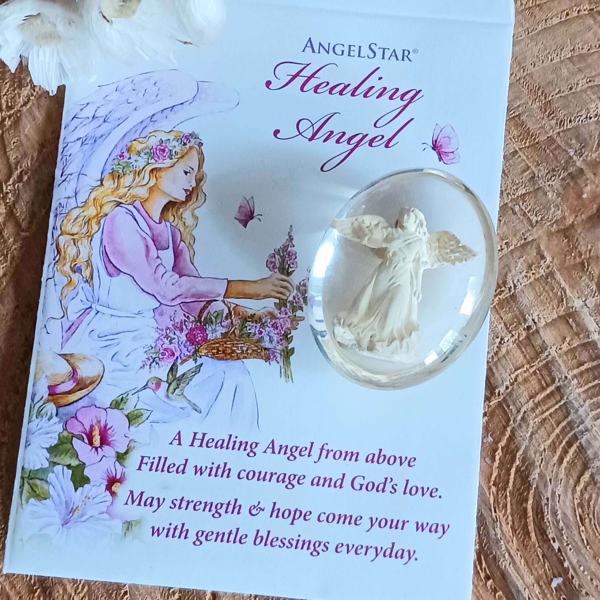 A perfect little gift to let someone know you are thinking of them. These little Angel Stones are contained in a protective see-through polymer resin making these pocket “worry stones” very robust and suitable for carrying in your pocket or purse.