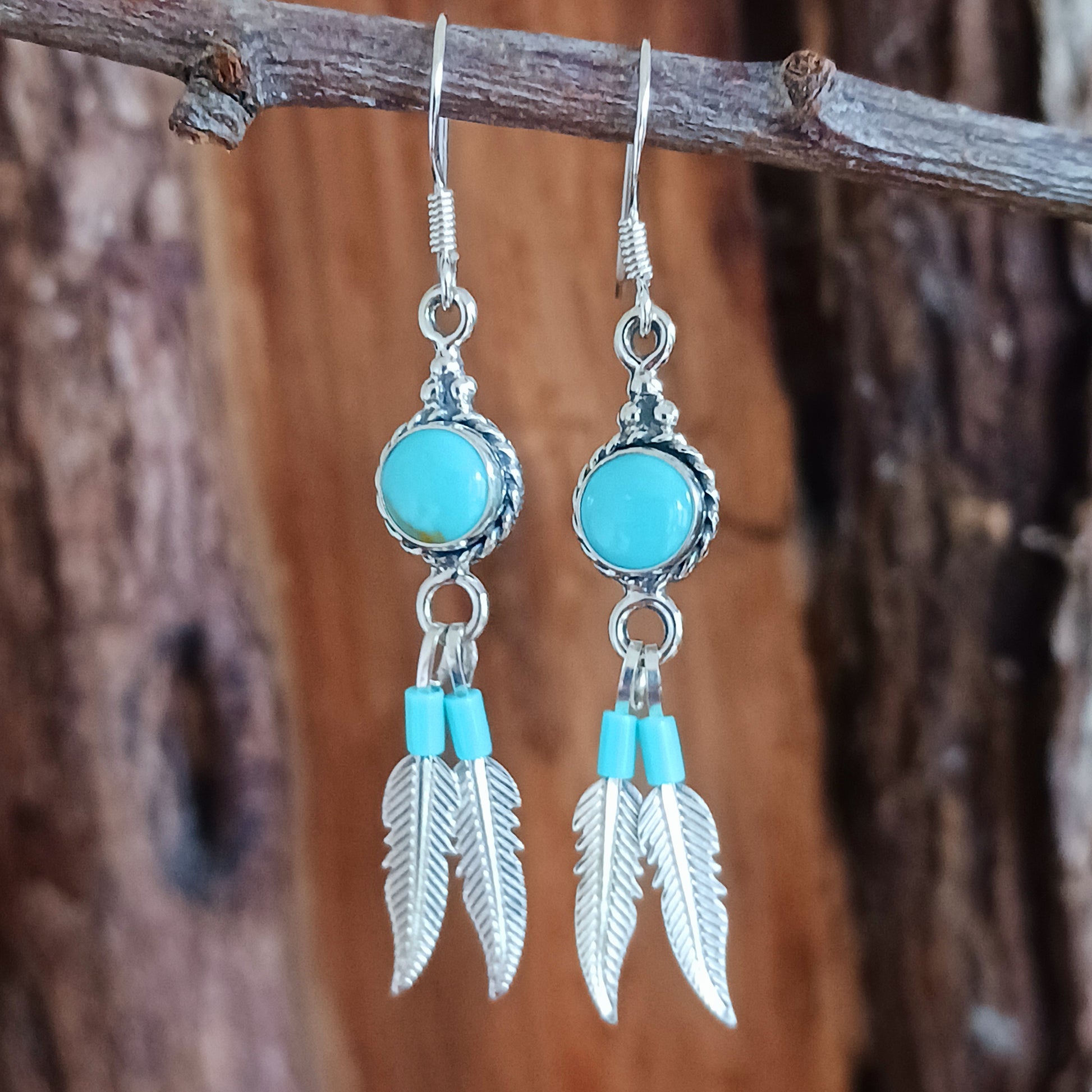 Navajo Turquoise Feather Earrings Native American Jewellery