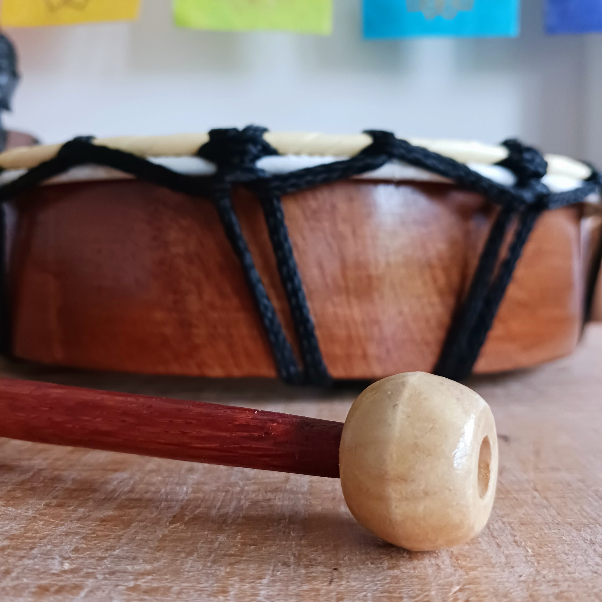 This Chakra Shamanic Drum is wonder that harmonises sight and sound. This captivating drum, complete with one stick, features a mesmerising Chakra design, inviting spiritual balance and tranquillity into your musical collection.