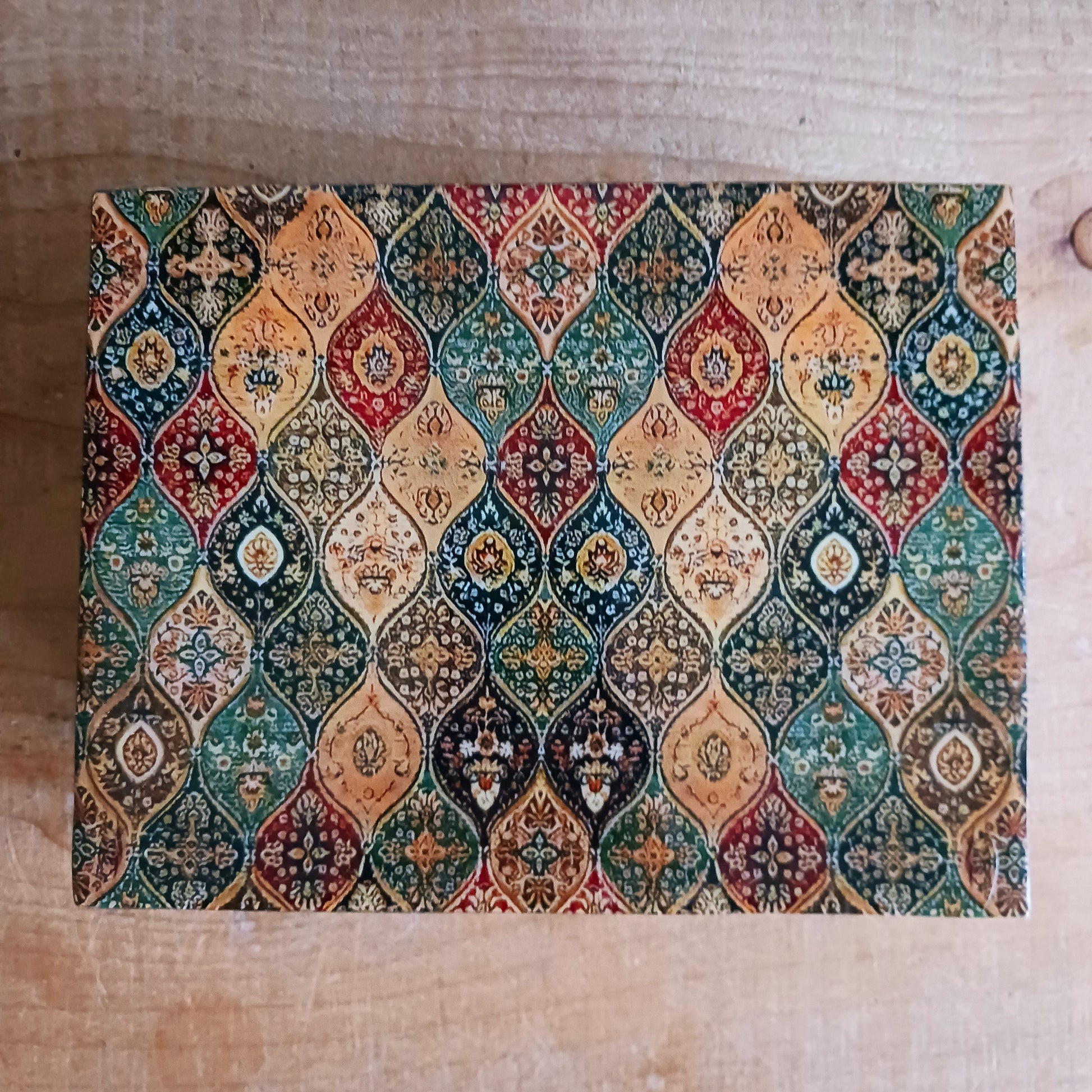 Add a touch of cultural elegance to your home with this Ceramic Glazed Wood Box. Expertly crafted, it combines the durability of solid wood with the glossy sophistication of glazed ceramic, making it both functional and decorative.