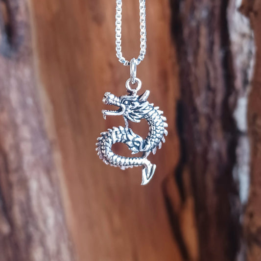 Sterling Silver Dragon Pendant on Silver Chain