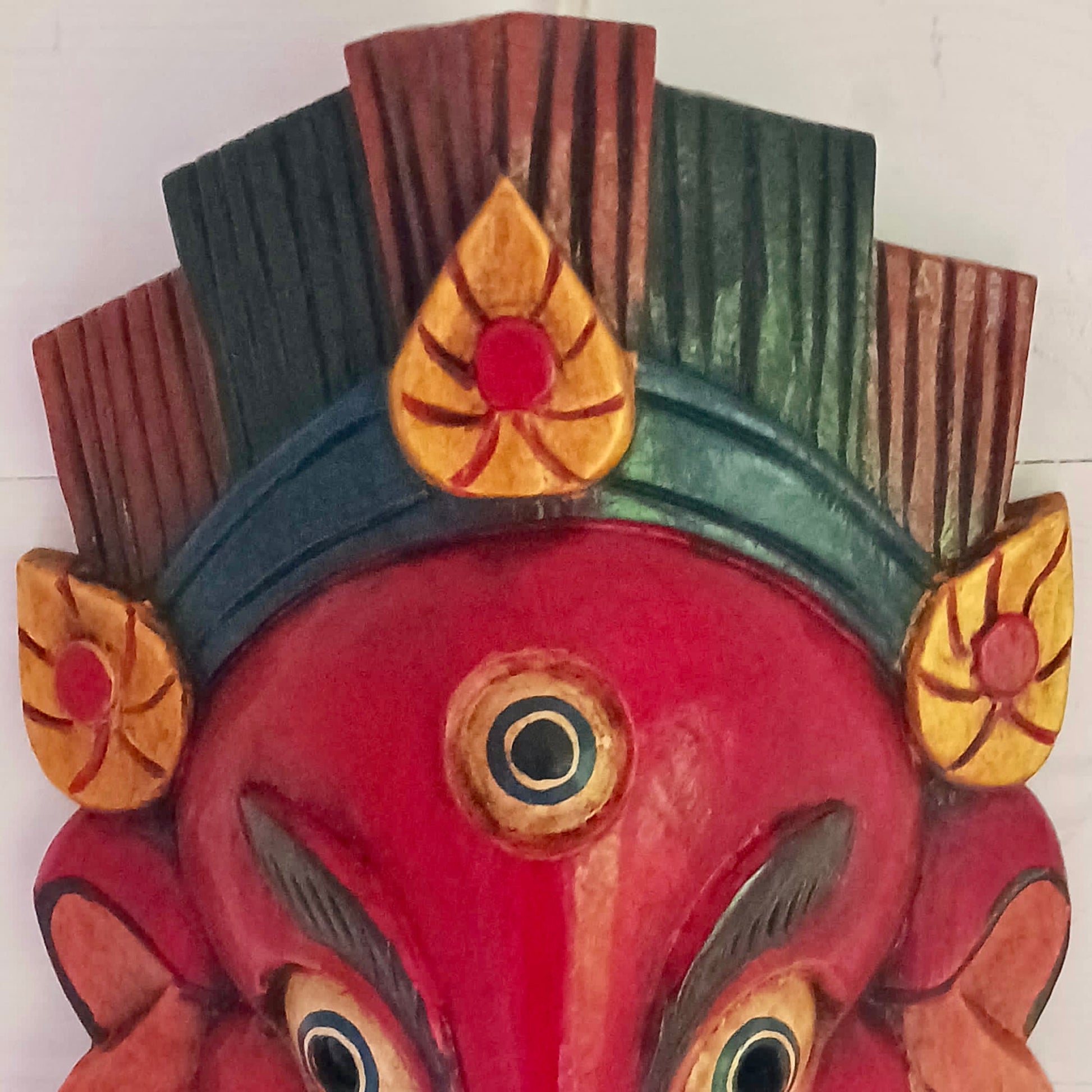 Hand Carved Ganesh Wooden Mask | Wall Hanging | Red