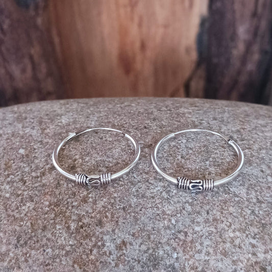 925 Sterling Silver Bali Hoops#2 - 1.2 mm x 18 mm