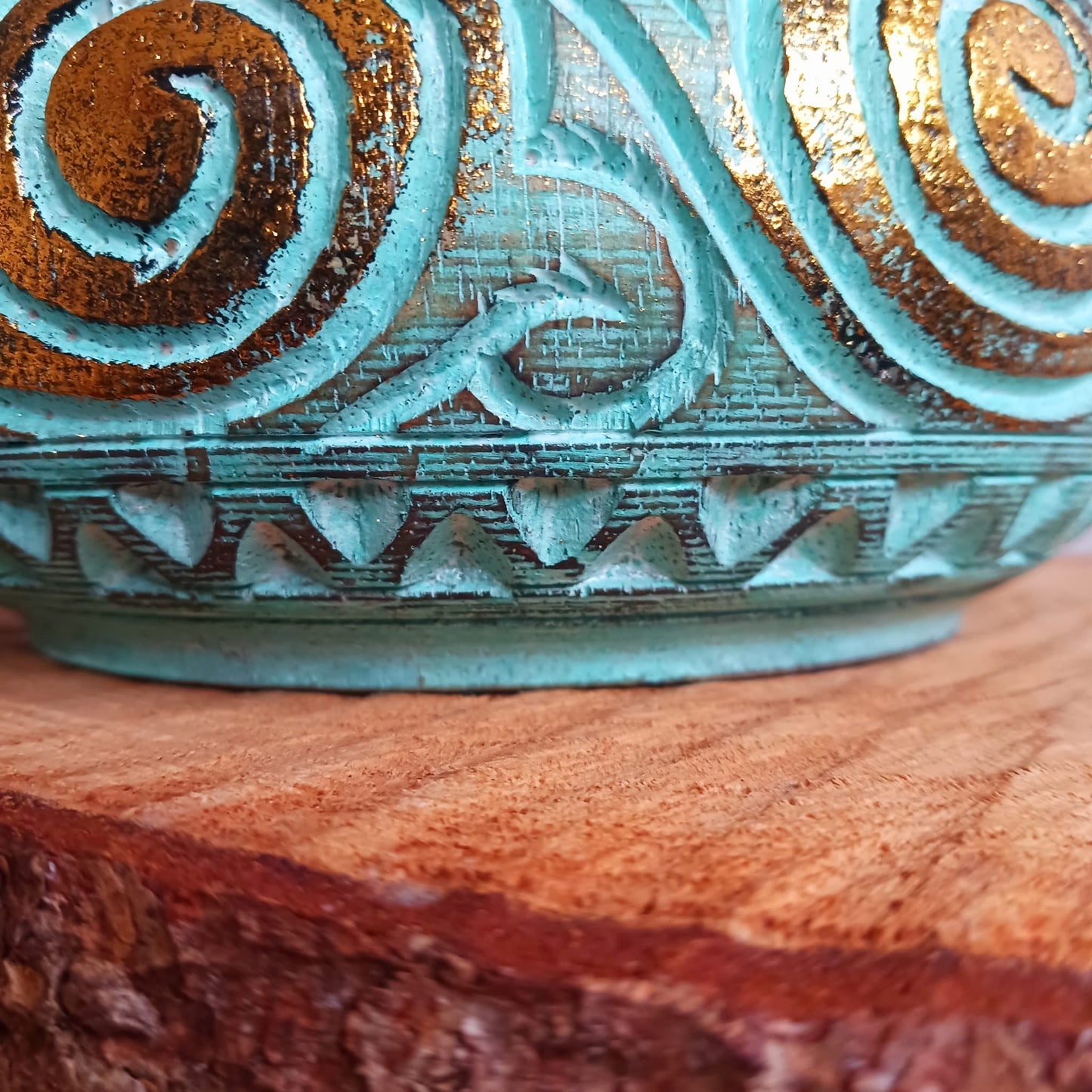 Round Wooden Turquoise Trinket | Jewellery Box