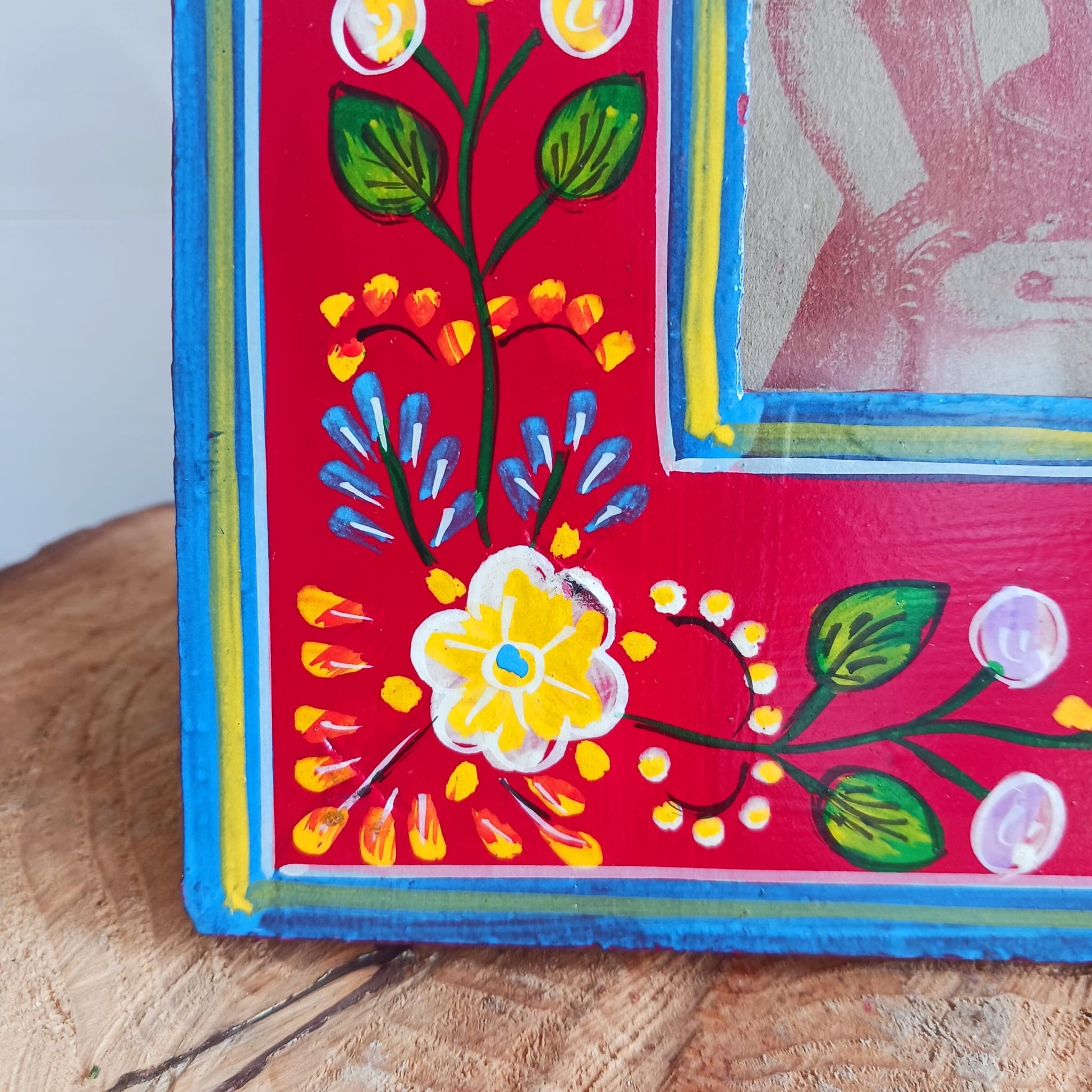 Floral Design Hand Painted Indian Photo Frames Red