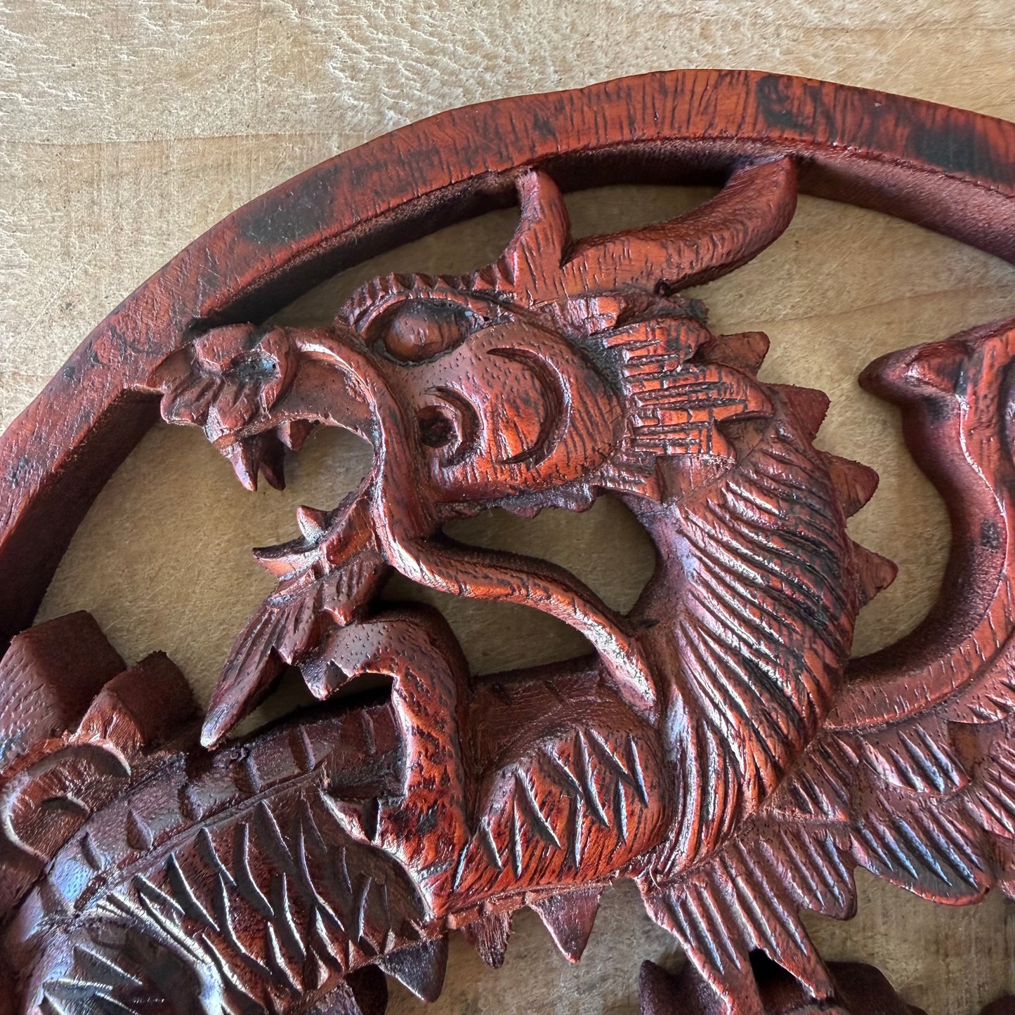 Hand Carved Wooden Dragon Plaque Wall Art – Fair Trade Indonesian Dragon Decor