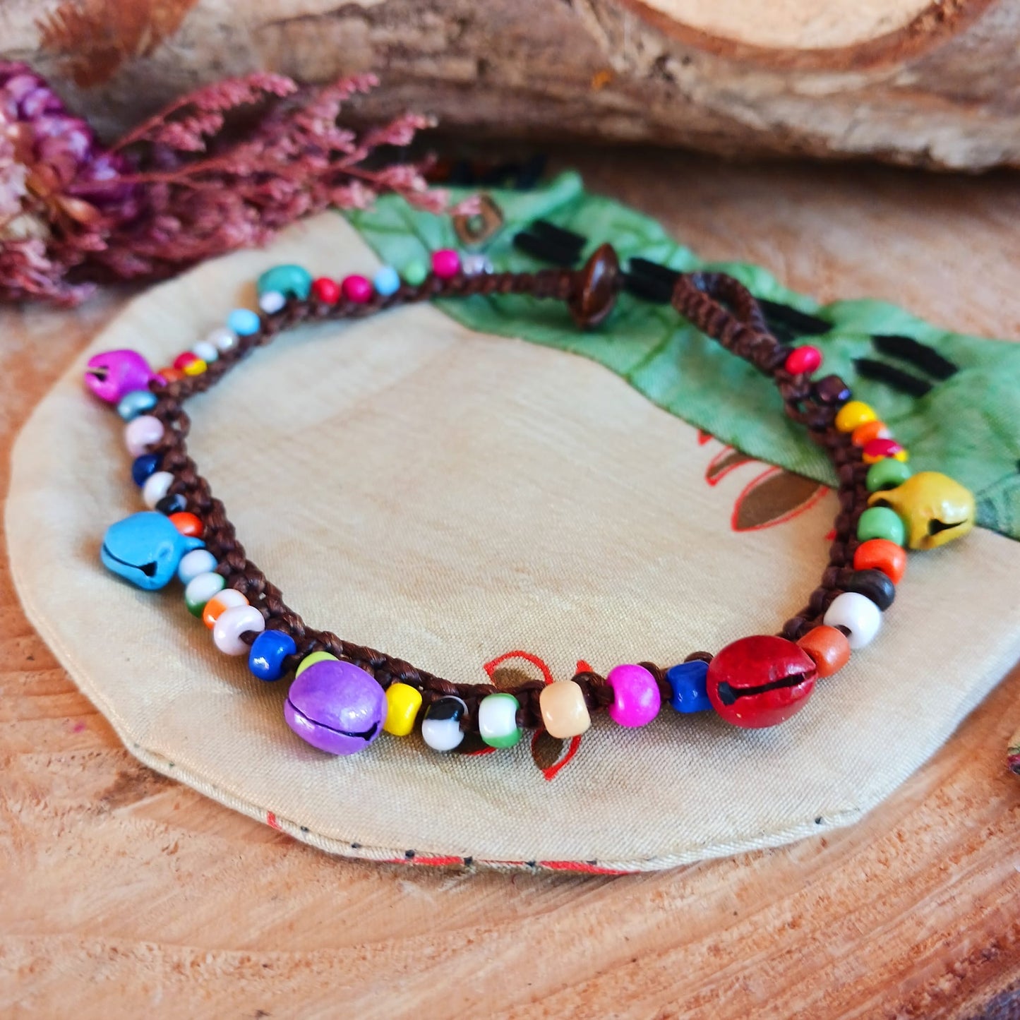 Handmade Colorful Bell and Bead Anklet