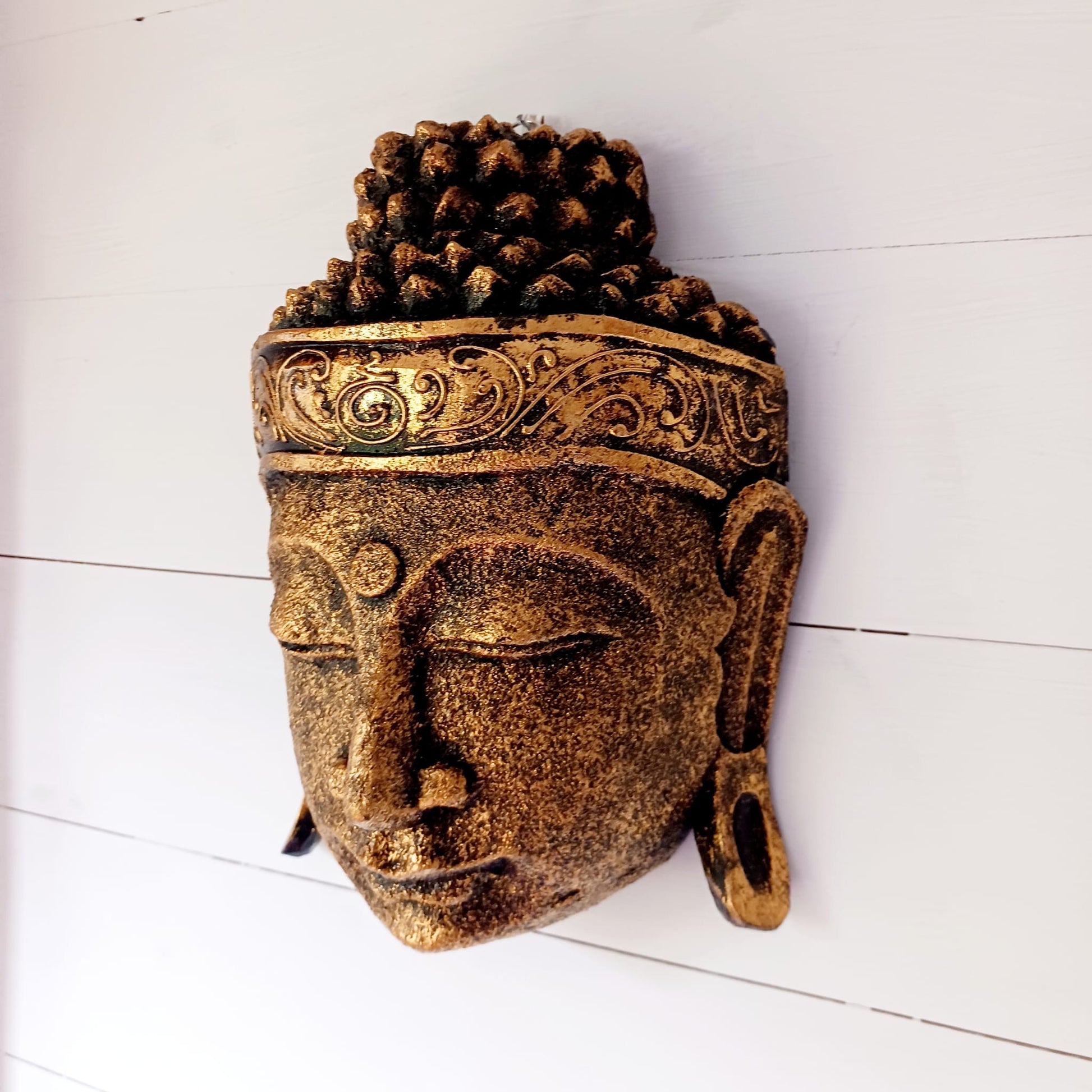 Hand Carved Buddha Head | Gold Shine Finish