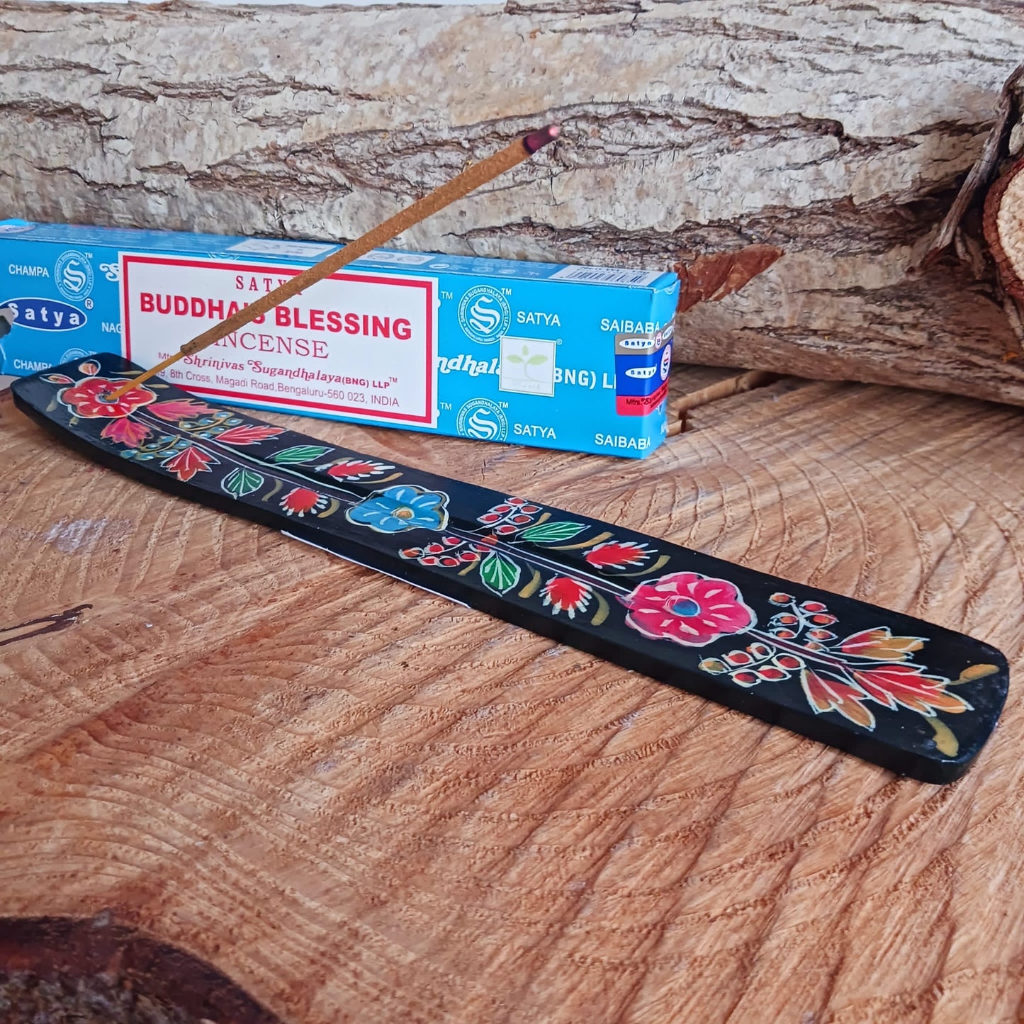 Hand Painted Wooden Incense Stick Holder Black