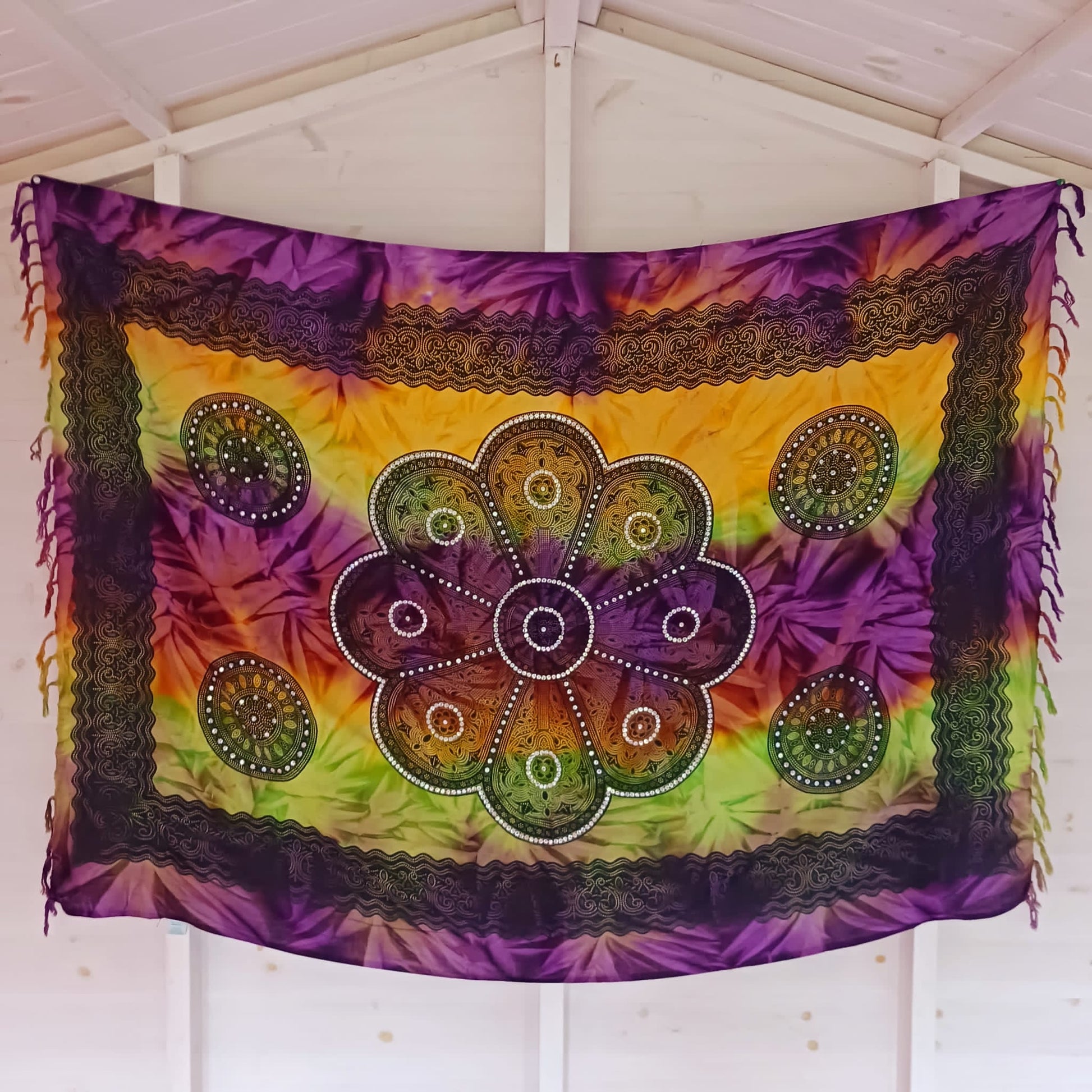 Tie Dye Padma Sarong | Beach Wrap Purple Yellow Green