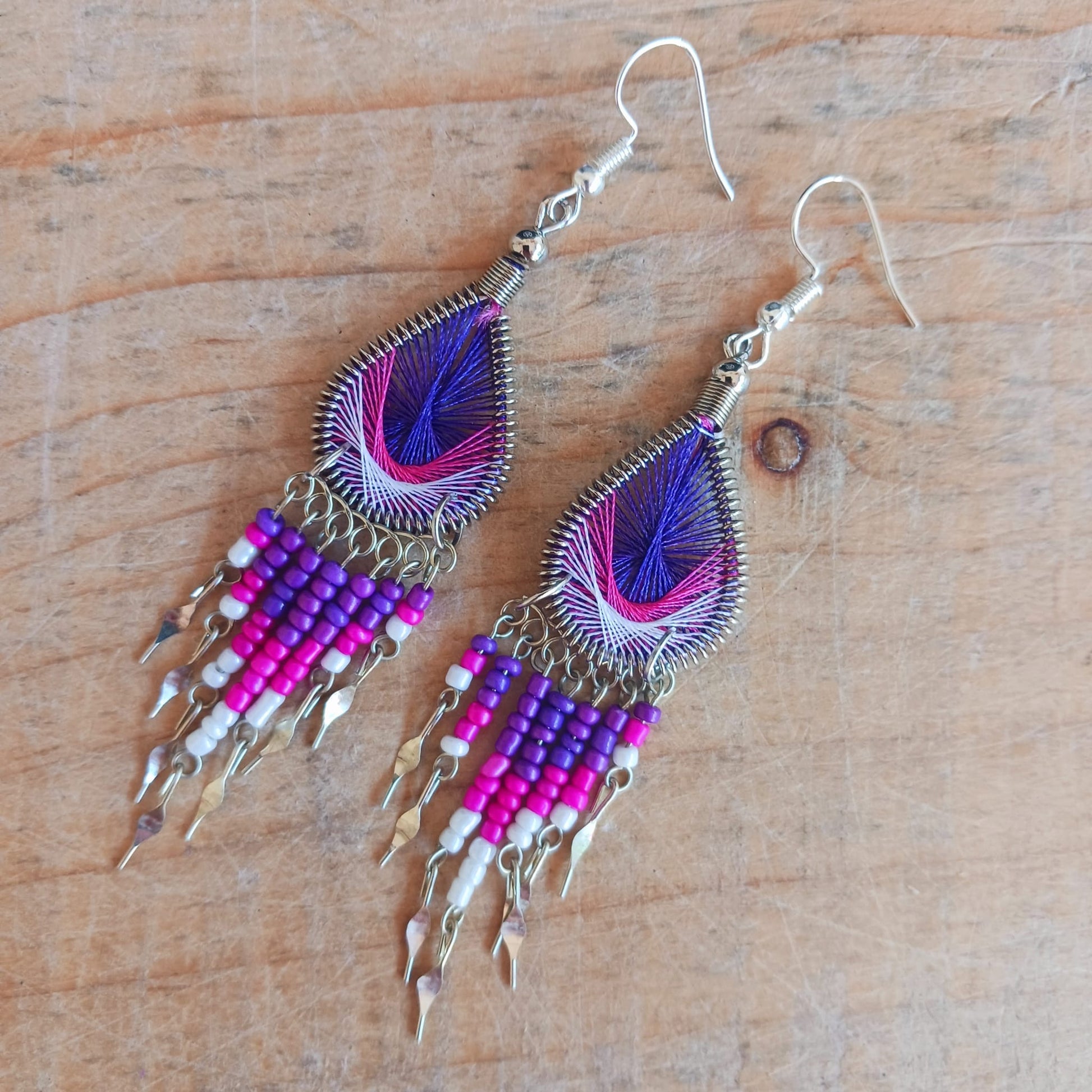 Peruvian Peacock Bead Earrings Silver Plated Hooks