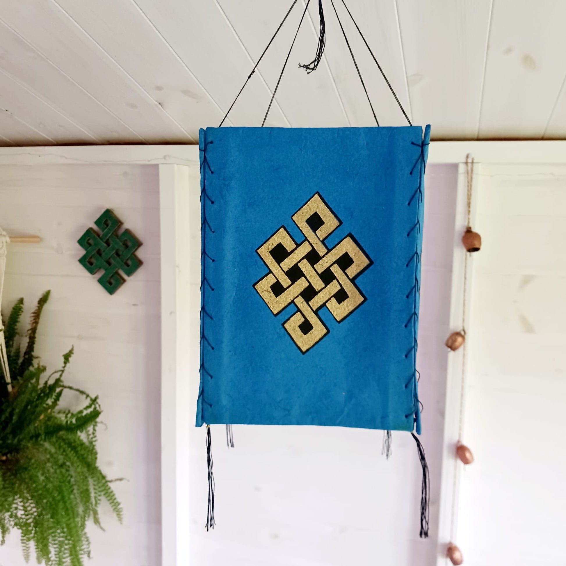 Lokta Paper Nepalese Lampshade | Endless Knot Blue