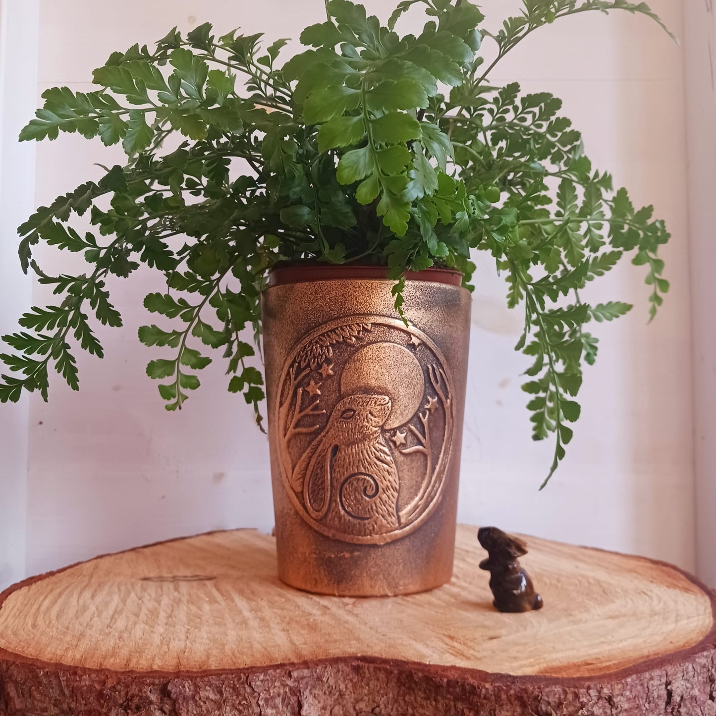 Moon Gazing Hare Terracotta Plant Pot | Bronze Effect