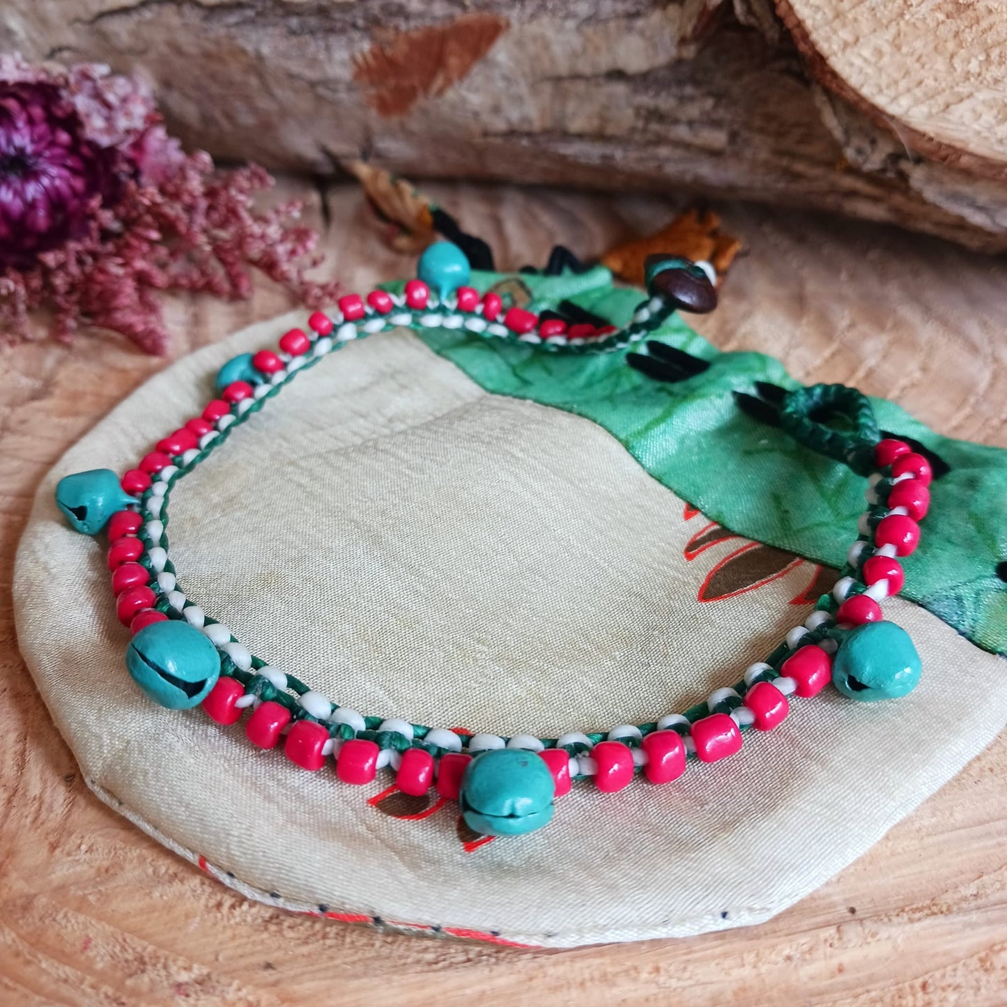 Handmade Colourful Bell and Bead Anklet