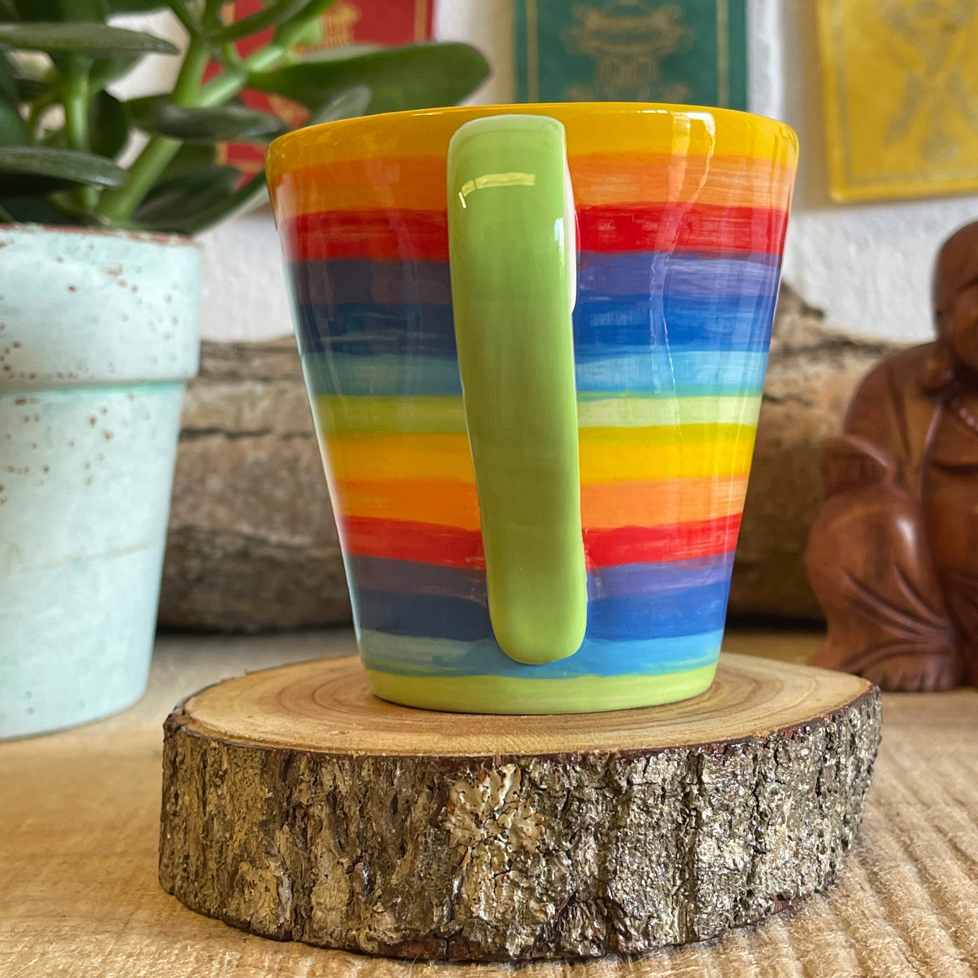 Hand painted rainbow stripe mug 349ml (approx.)