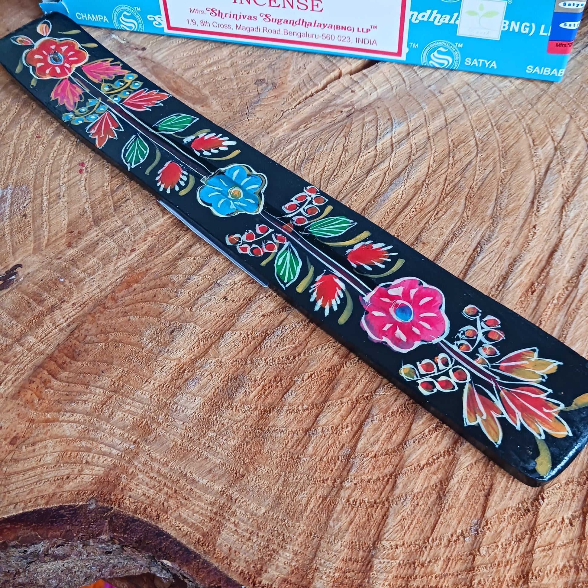 Hand Painted Wooden Incense Stick Holder Black