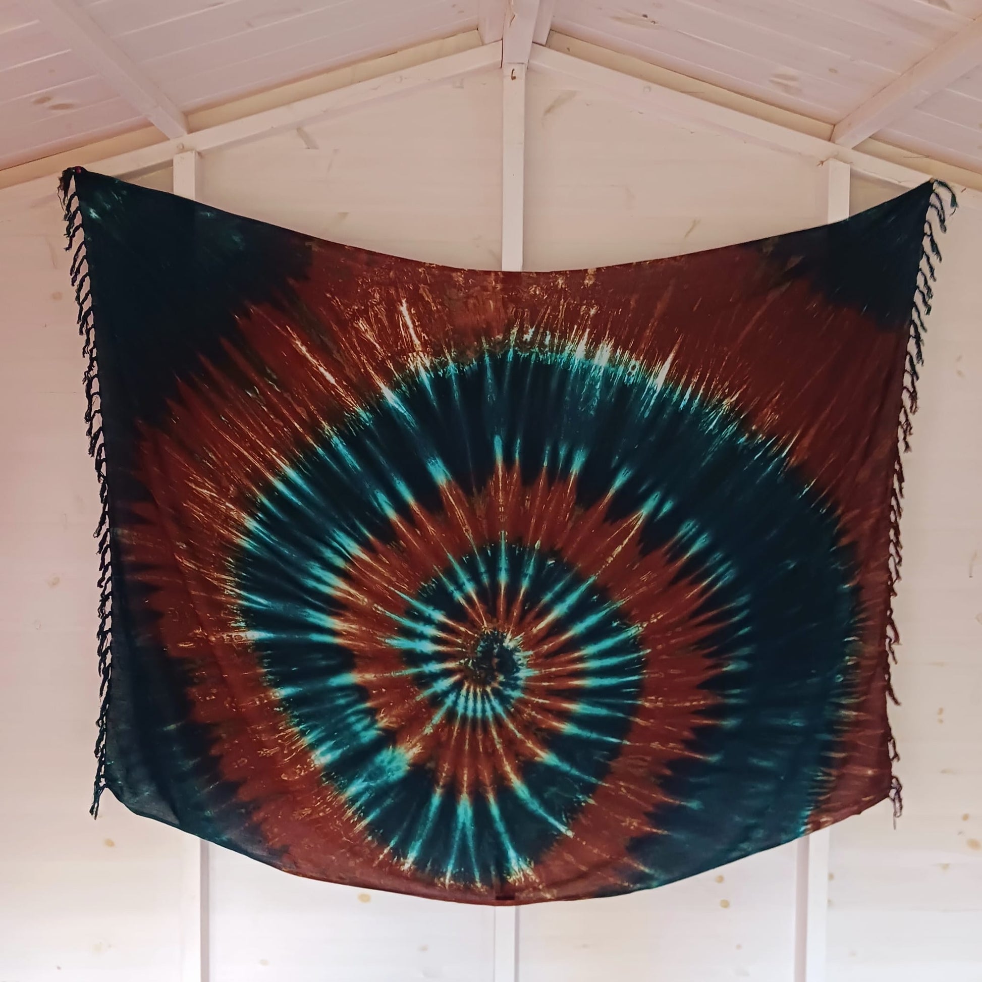 Tie Dye Spiral Nebula Sarong | Beach wrap Green Brown