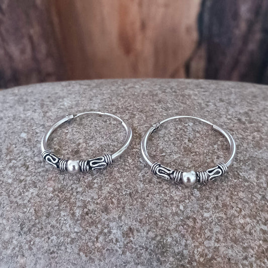  925 Sterling Silver Bali Hoops#1 1.2 mm x 18 mm