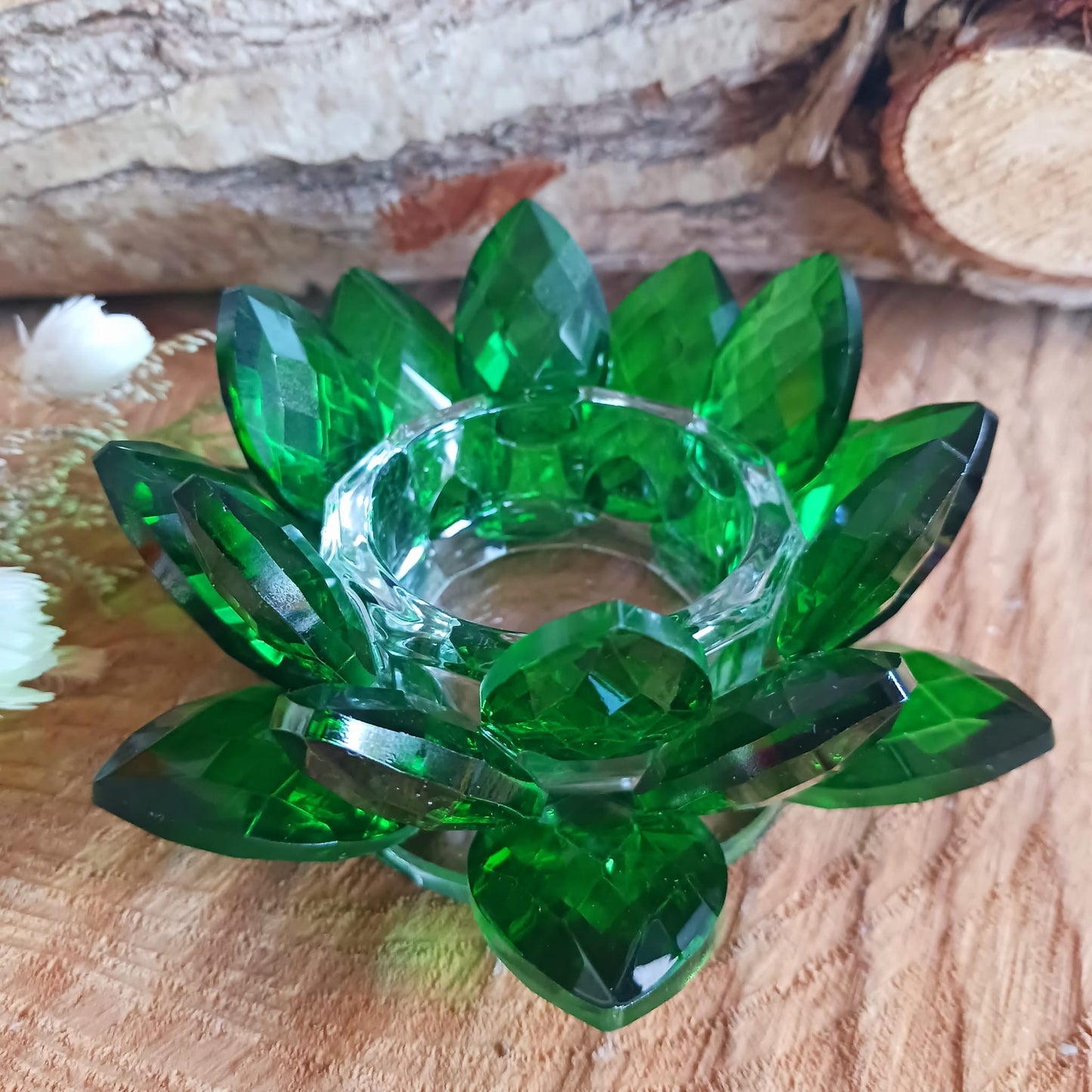 Lotus Crystal Candle Holder | Green