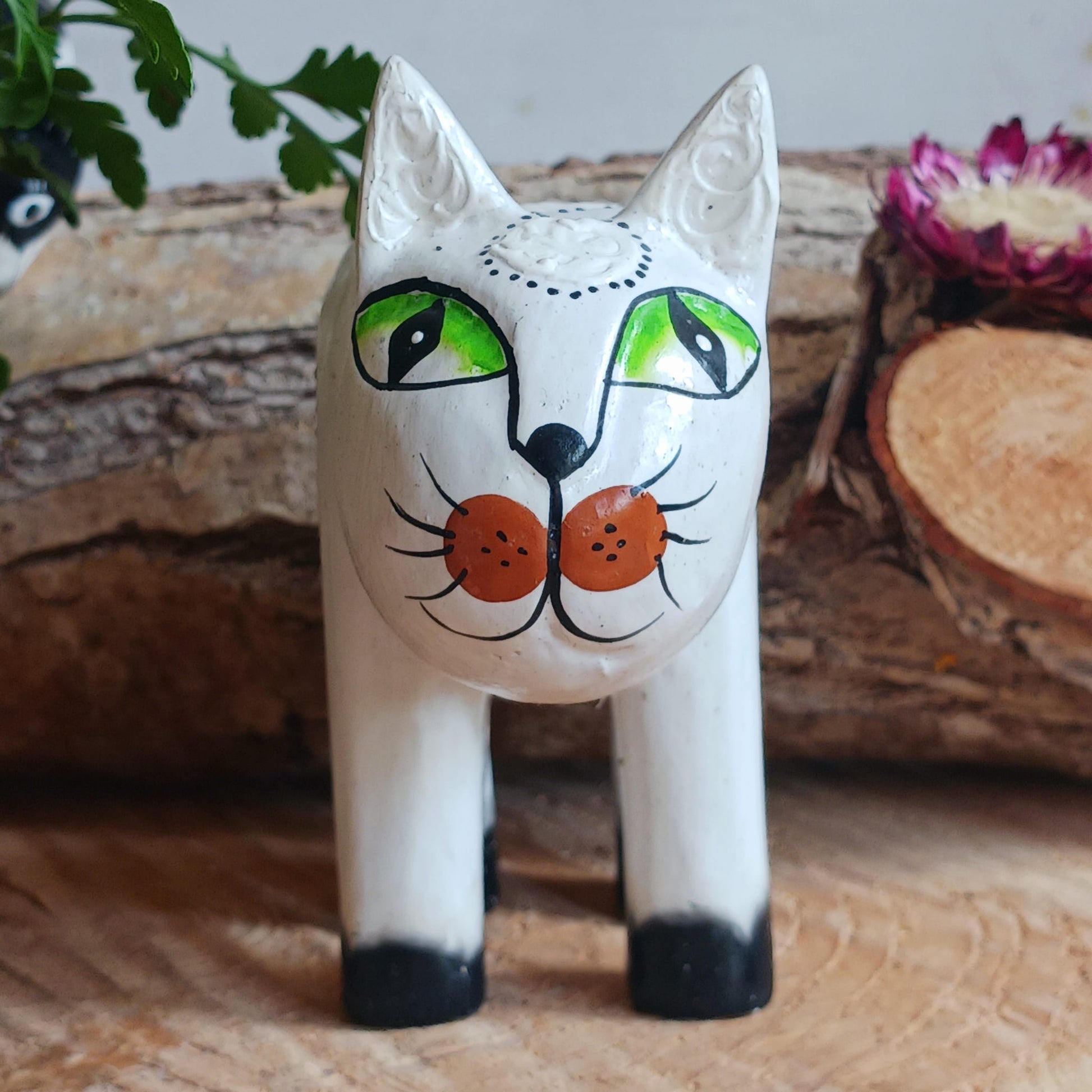 Inquisitive Cat Wood Carving Ornament