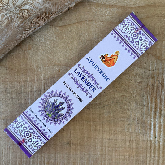 Ayurvedic Masala Lavender Incense Sticks are a soothing, aromatic blend crafted to calm the mind and restore emotional balance. Made using traditional masala methods, this incense combines essential oils with natural resins, herbs, petals, and honey to create a soft, pure lavender fragrance that gently fills your space.